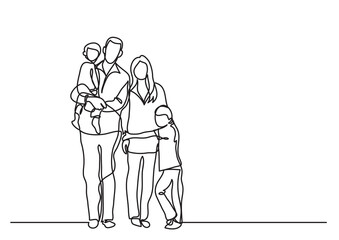 continuous line drawing family standing together - PNG image with transparent background
