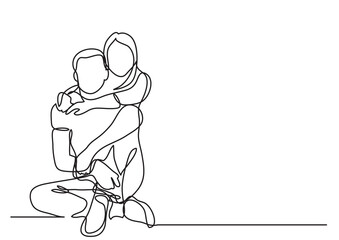 continuous line drawing happy couple sitting embracing - PNG image with transparent background