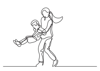 continuous line drawing mother playing with son - PNG image with transparent background