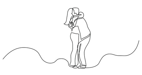 continuous line drawing of guy and girl couple hugging each other - PNG image with transparent background