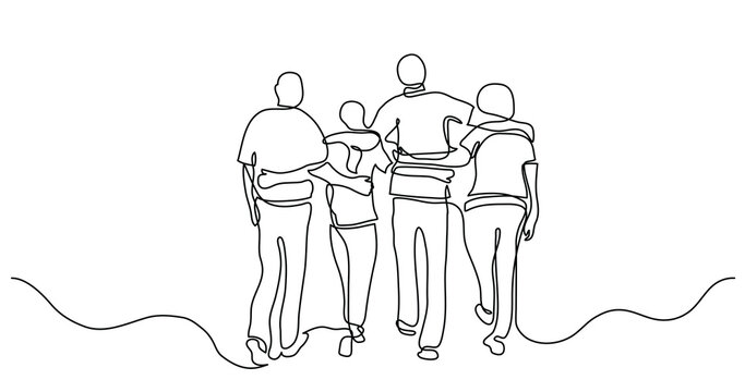 continuous line drawing of friends hugging each other - PNG image with transparent background
