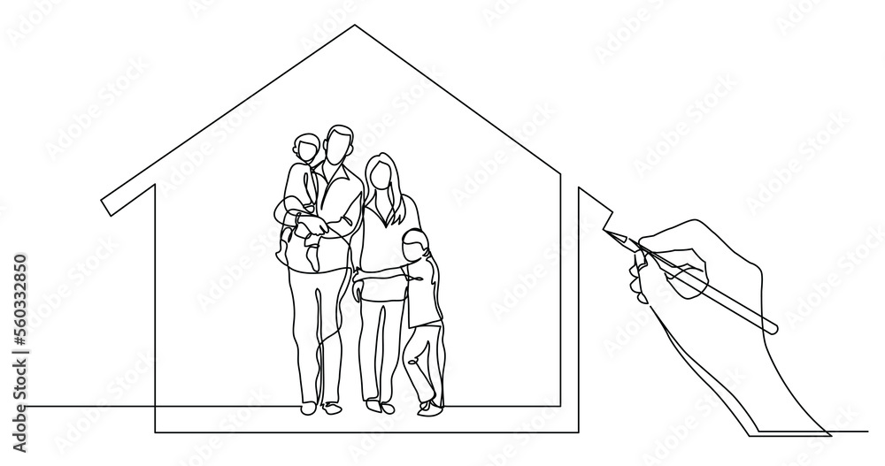 Poster hand drawing business concept sketch of happy family home - png image with transparent background