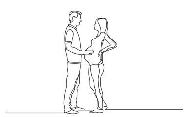 continuous line drawing standing man pregnant woman - PNG image with transparent background