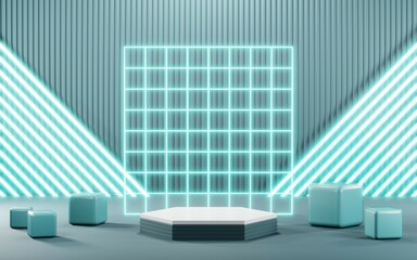 3D render of pastel template soft blue minimal podium background for show products on pastel podium