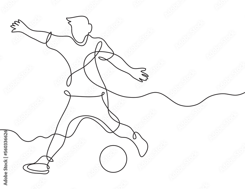 Poster continuous line drawing soccer player - png image with transparent background