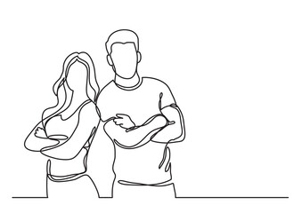 continuous line drawing two standing fitness instructors - PNG image with transparent background