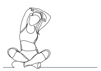 Keuken spatwand met foto continuous line drawing woman doing yoga - PNG image with transparent background © OneLineStock