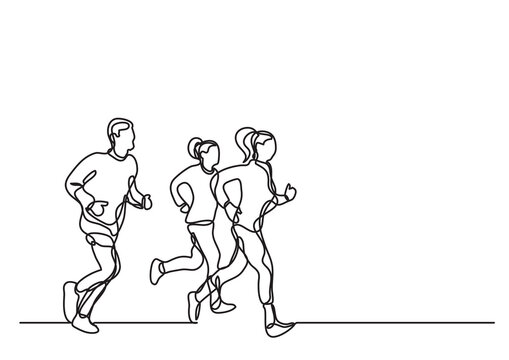 continuous line drawing three runners - PNG image with transparent background