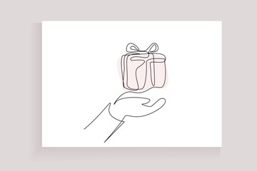 hand gift wrap box give line drawing art concept