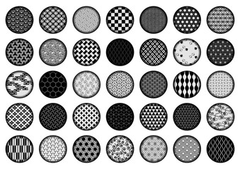 和柄の円形アイコンセット（黒）