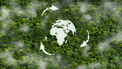 Recycle and Zero waste symbol in the middle of a beautiful untouched jungle  for Sustainable...