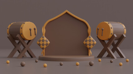 islamic ramadan kareem eid mubarak 3d render podium banner template