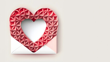 Happy Valentines Day Concept with Origami Heart Shape and Envelope. Banner Design with Text Space.