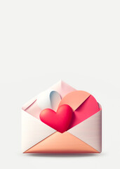 Happy Valentines Day Concept with Paper Heart Shapes and Envelope. Banner Design with Text Space.
