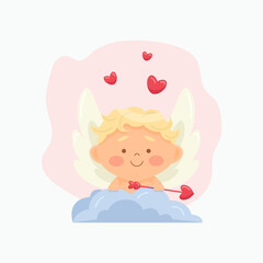 vector illustration little cupid on a cloud