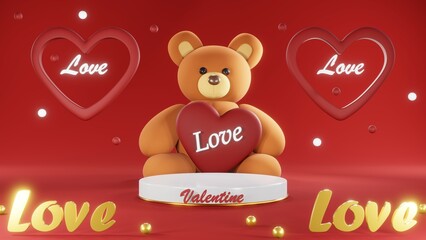 Fototapeta na wymiar 3D rendering of backdrop for displaying Valentine products for Valentine's Day red scene podium