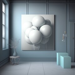 Soft pop light grey mockup room balloons created with AI