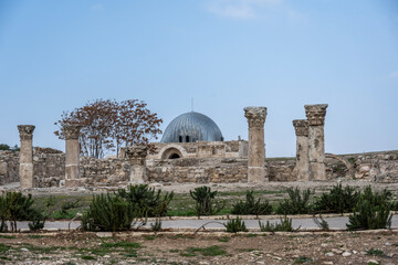 panoramic view of the ancient citadel on the mountain in the center of Amman in Jordan