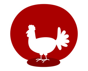 Illustration of a farm hen red color with rounded background