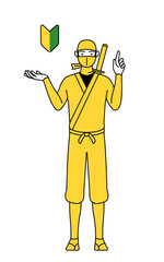 若葉マークを示す忍者のコスプレをした男性