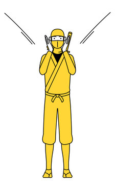 recommend clip art: 口に手を当てて呼び込みをする忍者のコスプレをした男性