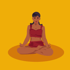 The girl is sitting in the lotus position.