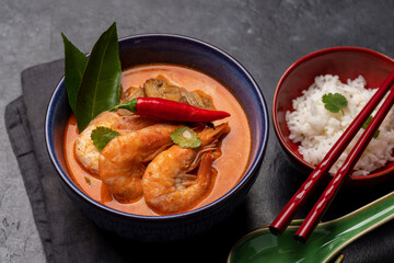 Thai Tom Yum Soup and bowl of rice