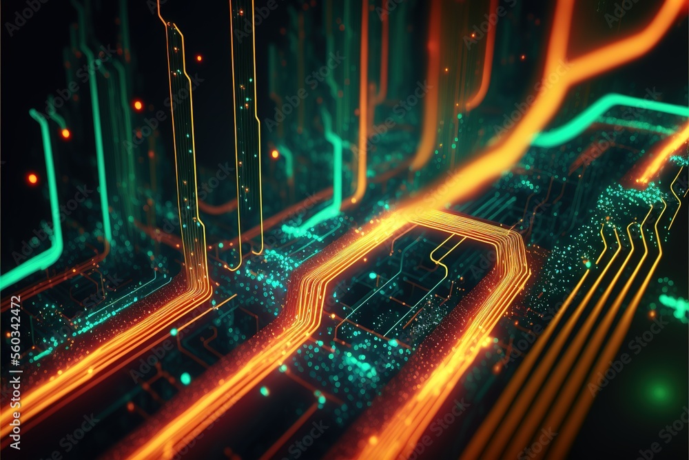 Poster cyber big data flow. blockchain data fields. artificial intelligence data flow. super computer. gene