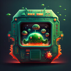 Arcade design of stylized space invaders game