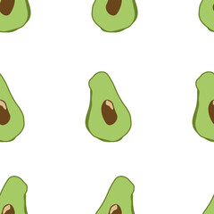 Seamless pattern with green avocado on a white background. Square composition. Vector background.