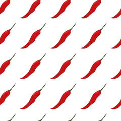 Seamless pattern with red chili pepper on a white background. Square composition. Vector background.