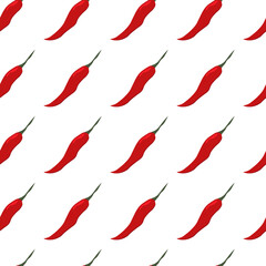Seamless pattern with red chili pepper on a white background. Square composition. Vector background.