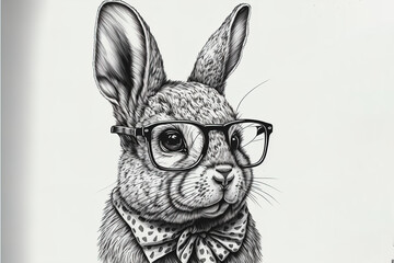 Cute Rabbit Line Art. Bunny With Leopard Bandana and glasses. Easter Bunny. Bunny sketch vector illustration. Generative AI