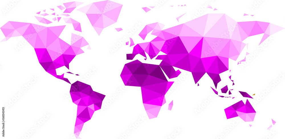 Wall mural polygonal world map on transparent background.