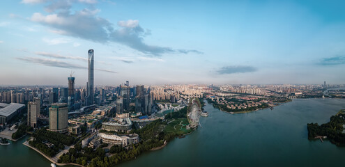 Naklejka premium Aerial photography of Suzhou Jinji Lake CBD urban buildings