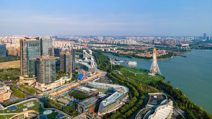 Fototapeta na wymiar Aerial photography of Suzhou Jinji Lake CBD urban buildings