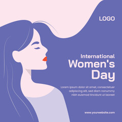 Happy women's day celebration poster with purple background vector  template