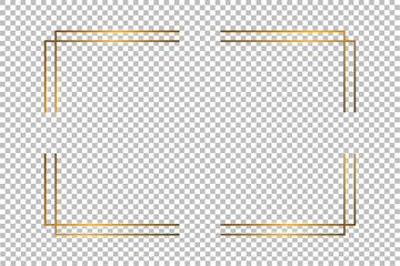 Luxury gold border isolated on transparent background. Glowing gradient effect rectangle curve frame. Vector illustration. - obrazy, fototapety, plakaty