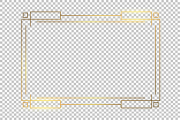 Luxury gold border isolated on transparent background. Glowing gradient effect rectangle curve frame. Vector illustration.