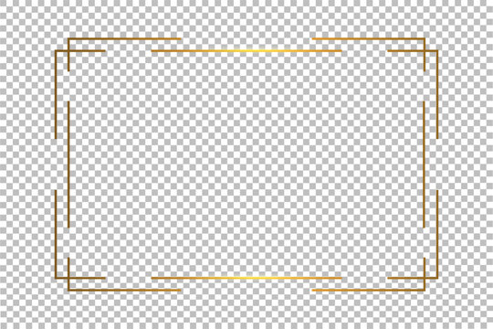 Luxury gold border isolated on transparent background. Glowing gradient effect rectangle curve frame. Vector illustration.