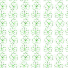 Pattern of green clover leaves for printing, trefoil, four-leaf clover