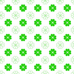 Pattern of green clover leaves for printing, trefoil, four-leaf clover