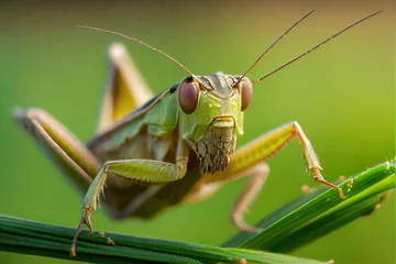 Foto op Plexiglas Grasshopper, green insect closed up (Ai generated) © thesweetsheep