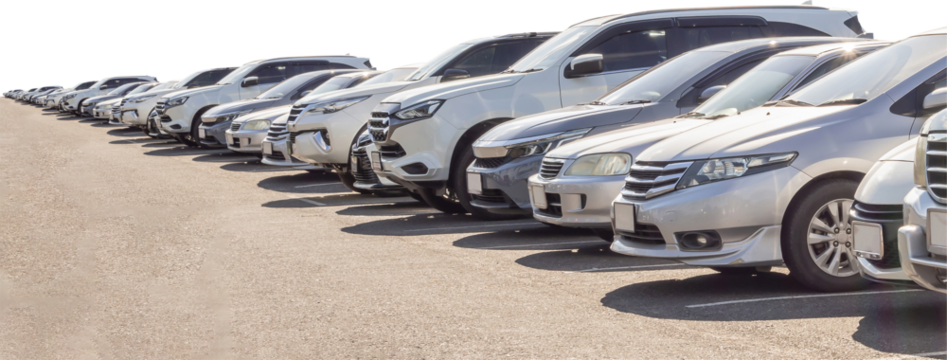 Lot of used car for sales in stock isolated