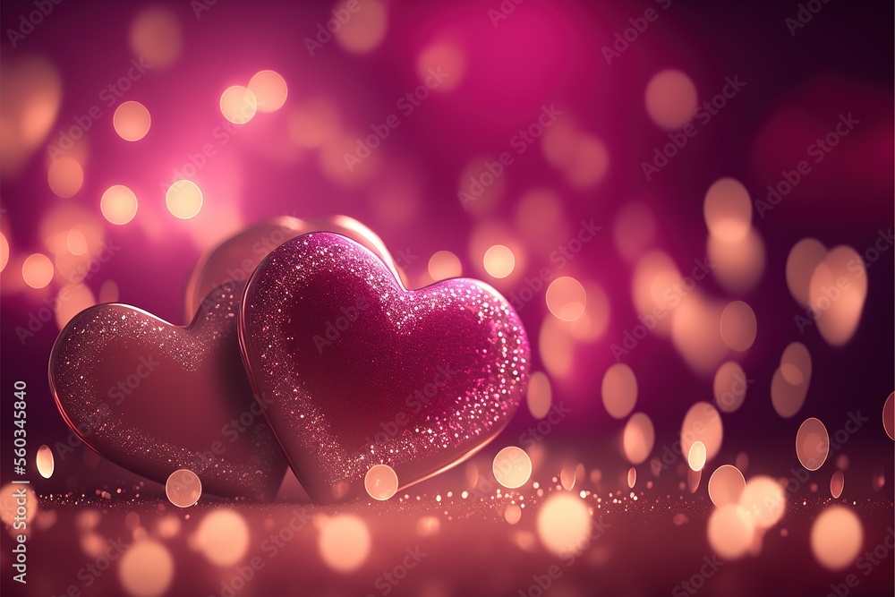 Poster valentine's day pink and red color background with bokeh background and heart. heart. valentines day