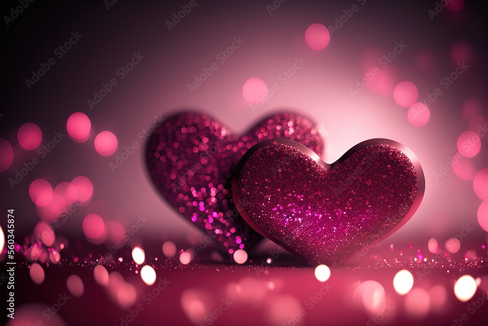 Poster valentine's day pink and red color background with bokeh background and heart. heart. valentines day