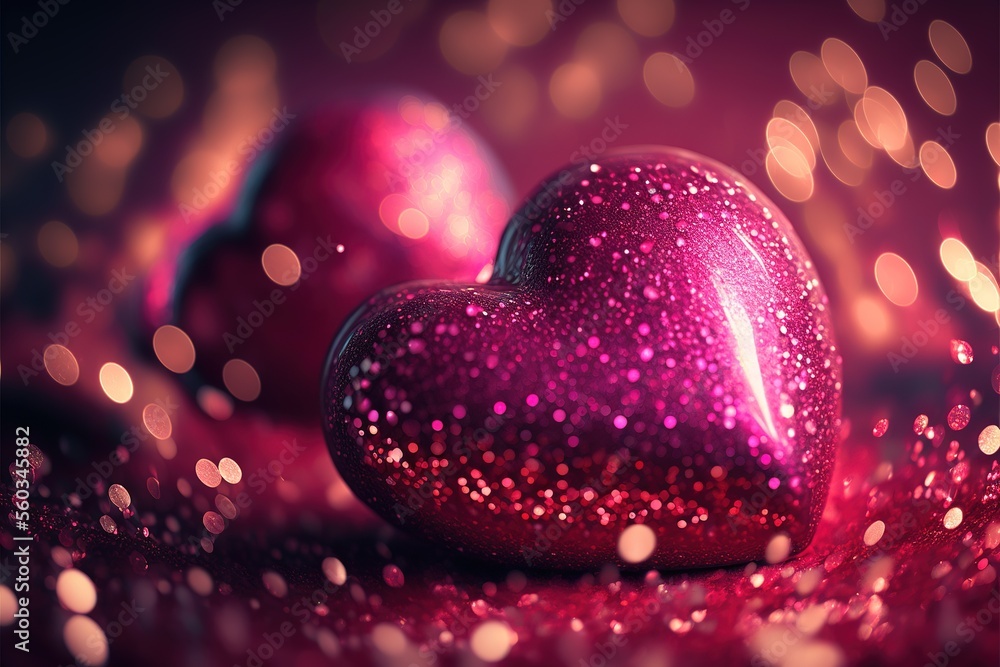 Poster valentine's day pink and red color background with bokeh background and heart. heart. valentines day