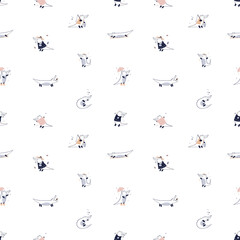 Seamless Scandinavian pattern with cute animal, crocodile character. Childish background, texture design. Baby gator repeating print in Scandi style. Childrens flat vector illustration for textile