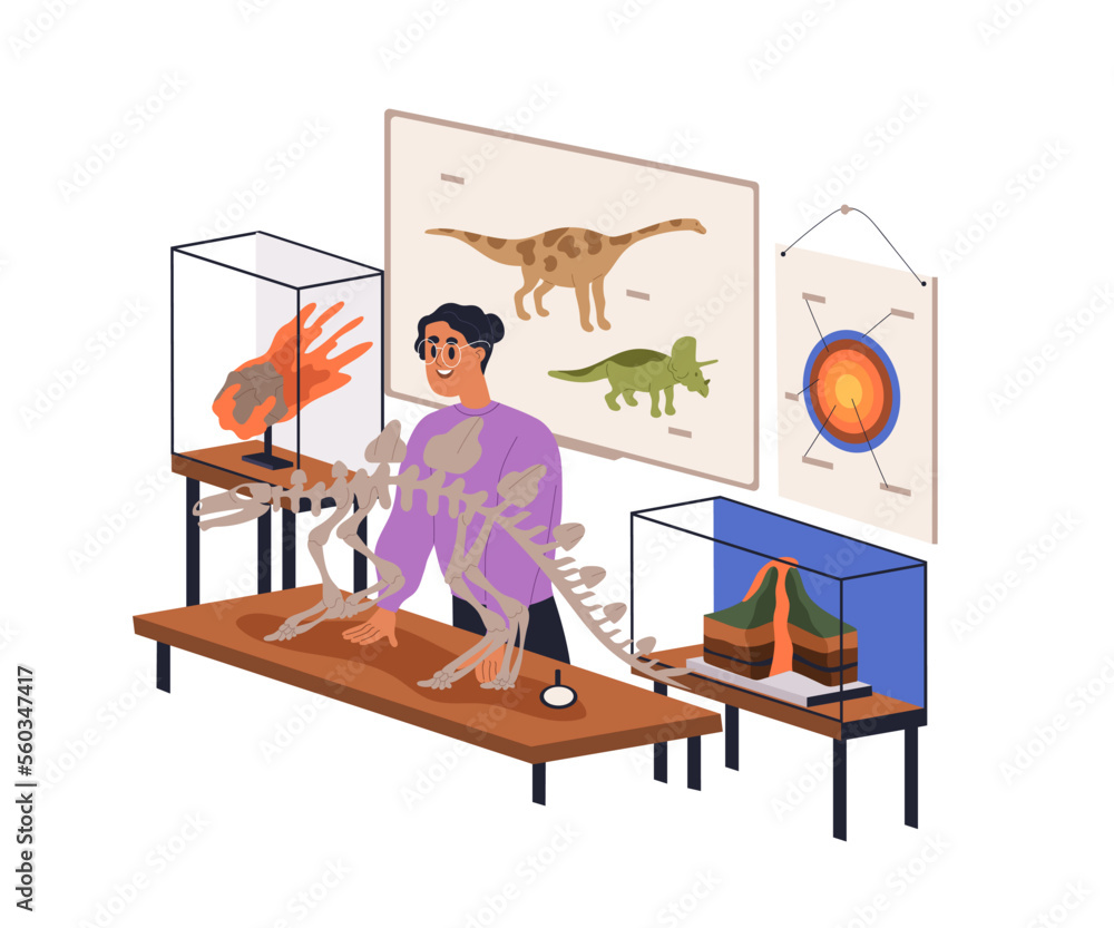 Aufkleber geology and paleontology teacher during school lecture in classroom. woman teaching at lesson in pal