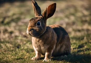 Rabbit sitting in grass, Generative AI